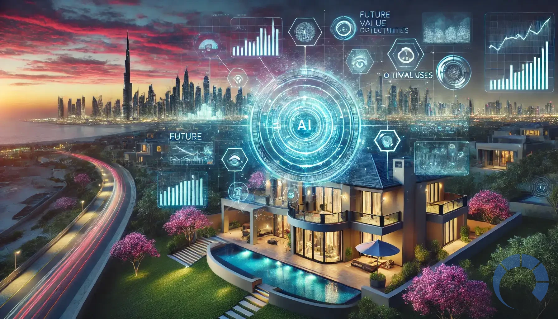 DALL·E 2024-12-27 14.17.18 - A stunning, ultra-realistic image illustrating the concept of AI uncovering hidden potential in real estate properties. The scene showcases a futurist