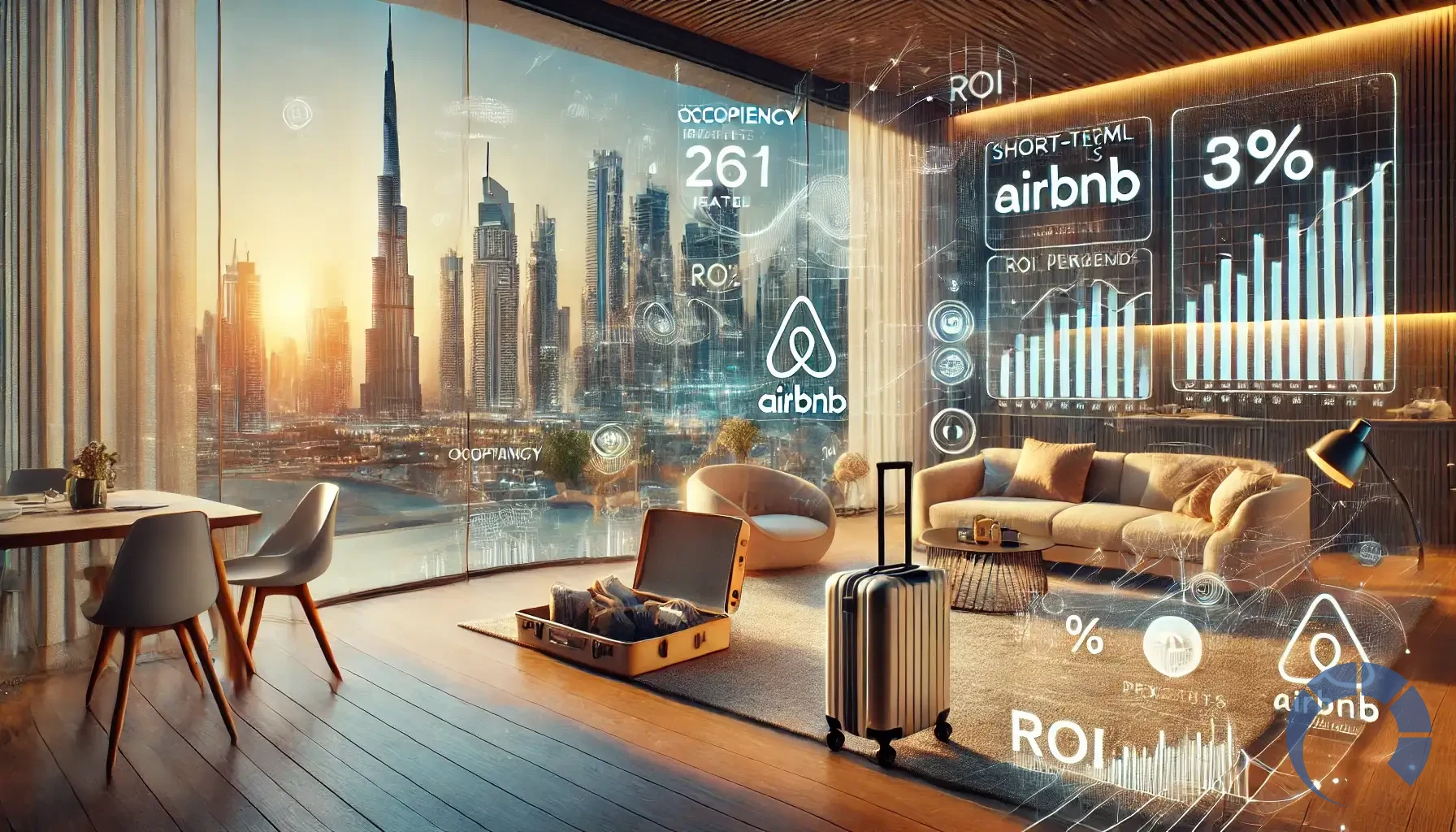 DALL·E 2024-12-27 14.52.15 - A realistic and high-quality image showcasing the impact of short-term rentals like Airbnb on Dubai's real estate market. The scene features a modern