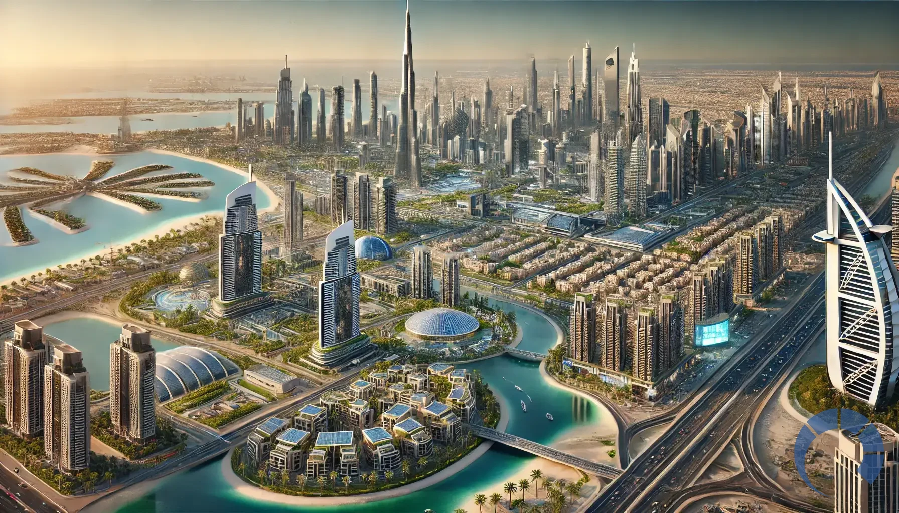 dynamic Dubai real estate market. The composition features iconic landmarks su