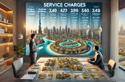 How do service charges vary between different communities in Dubai