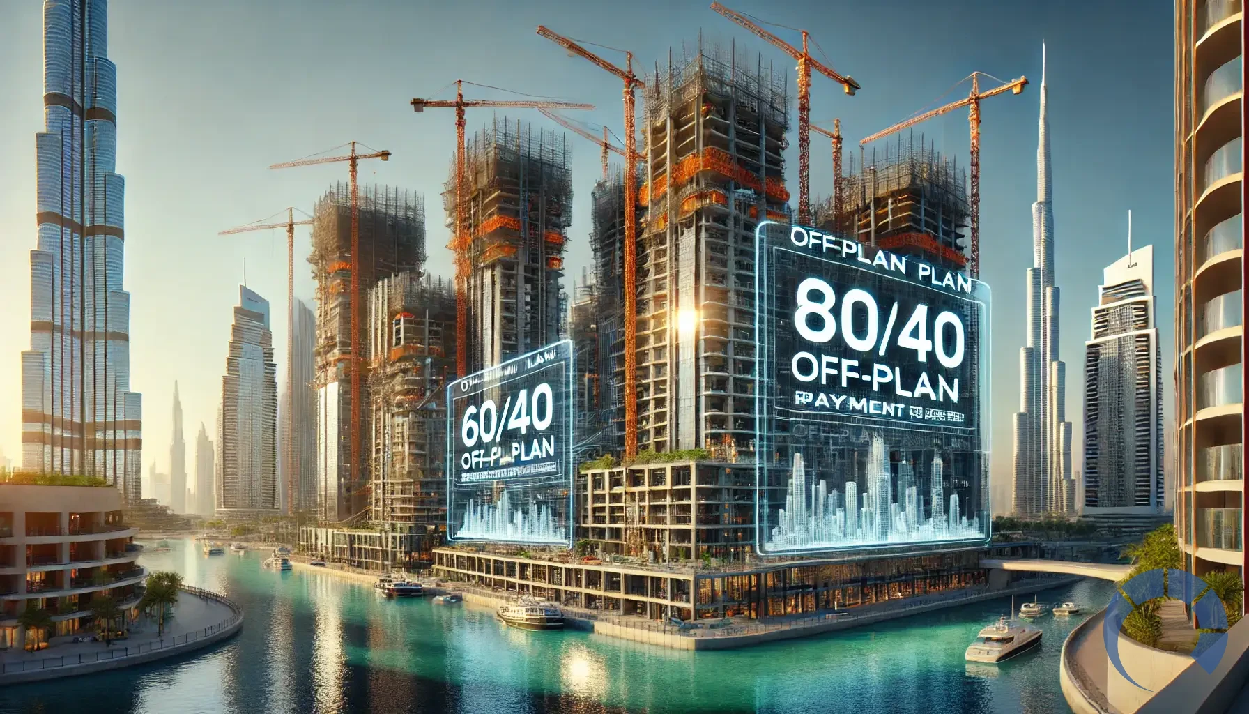 modern construction site in Dubai during daylight. The scene features toweri