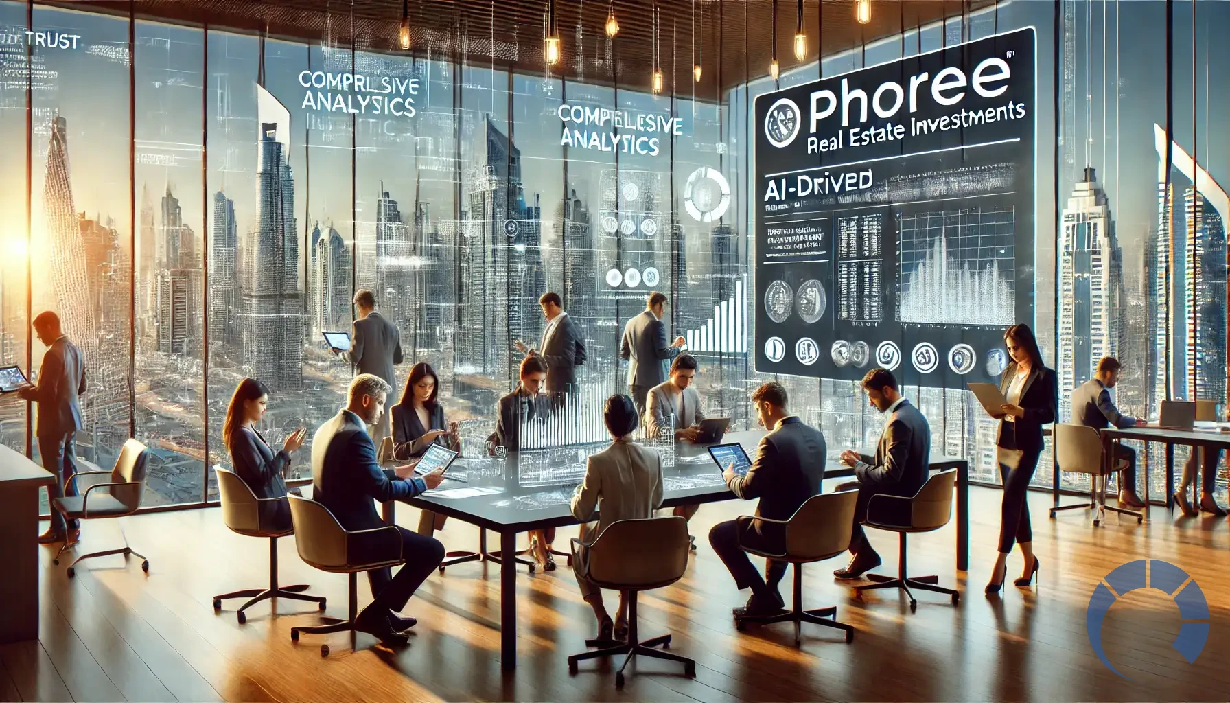 PHOREE's impact on Dubai real estate investments. The scene features an AI-driven digital platform displ