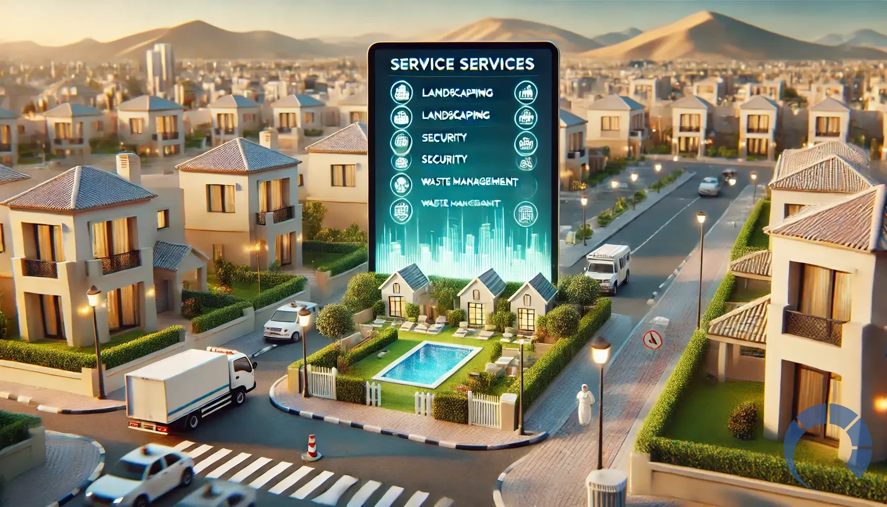 services included in the service charges for villas in International City, Dubai