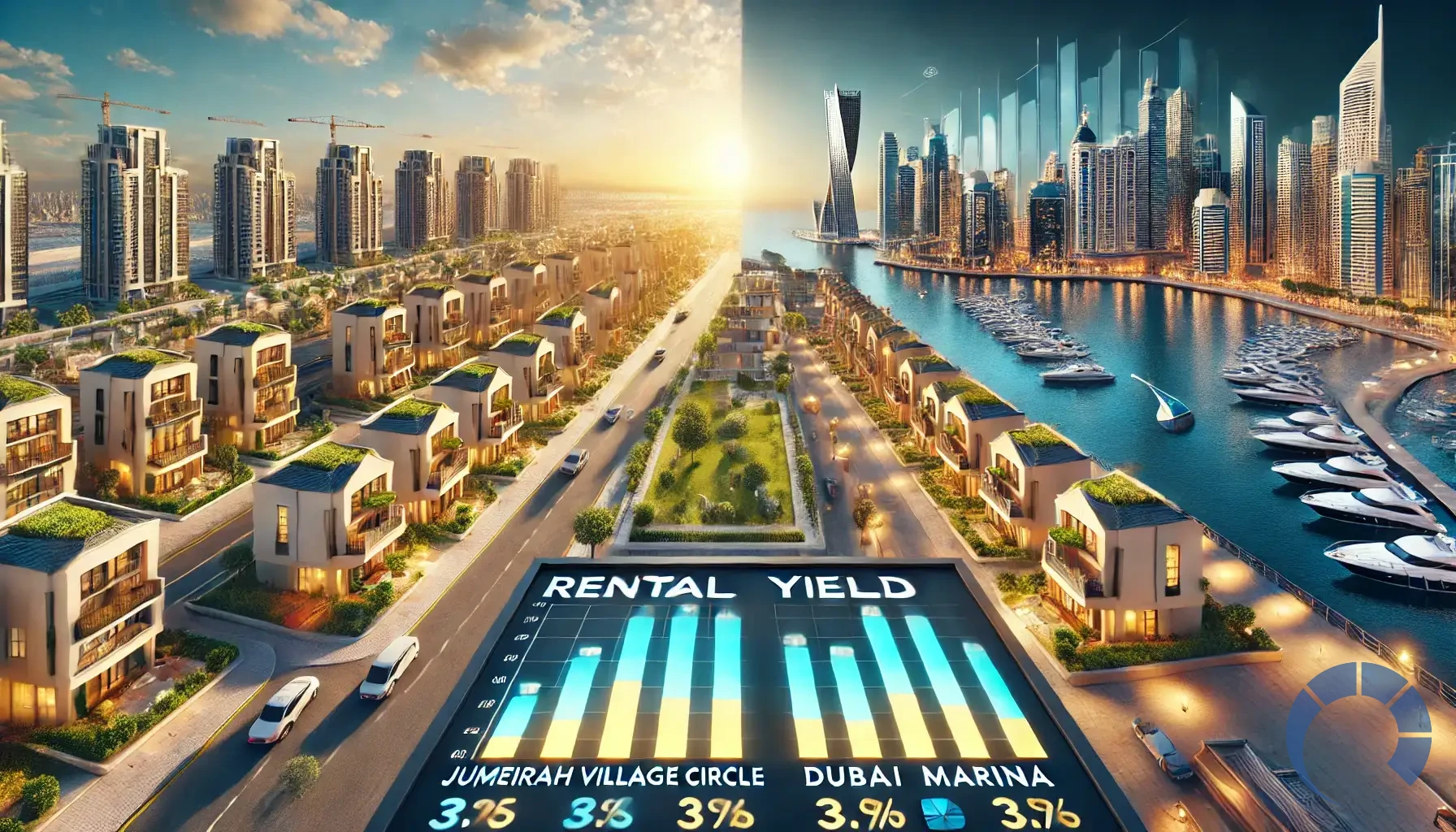 What are the rental yields in Jumeirah Village Circle compared to Dubai Marina